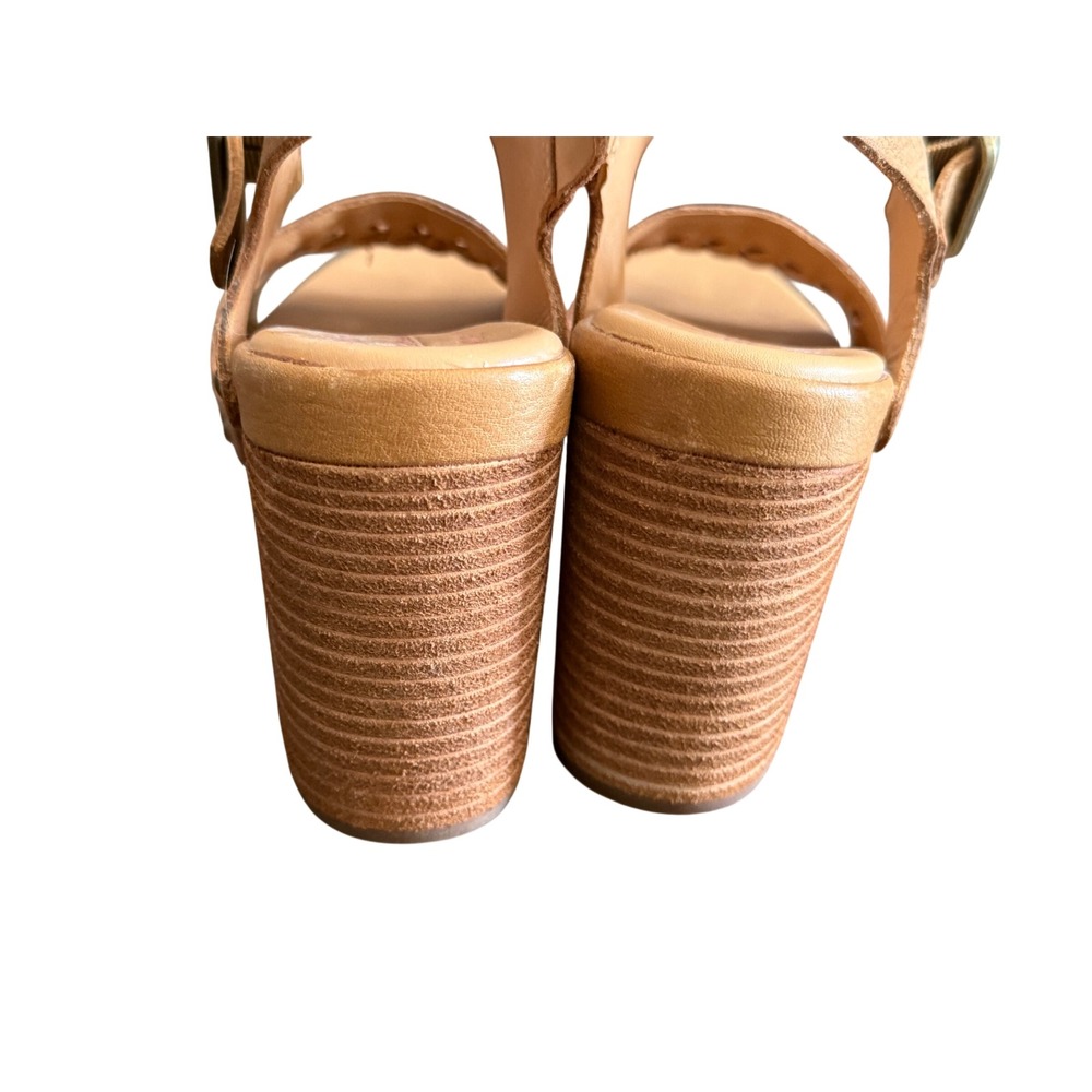 Kork Ease Leather Platform Sandals Women 8 Heels Brown Woven Strap Boho Chunky - Picture 9 of 12